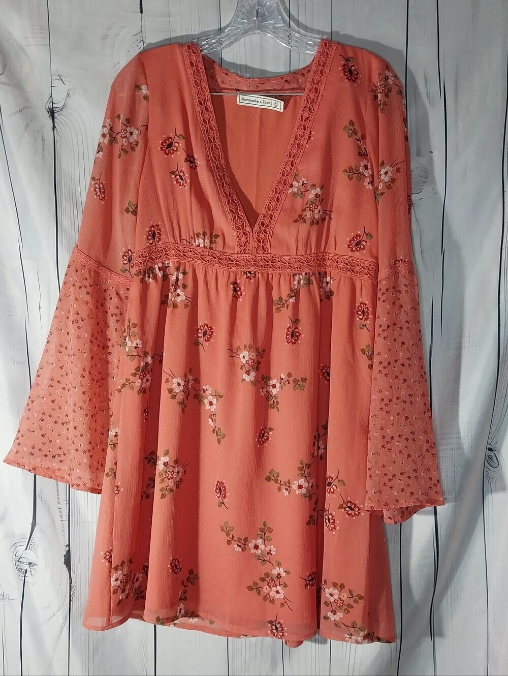 Abercrombie & Fitch Coral Floral Mixed Print Boho Festival Mini Babydoll Dress